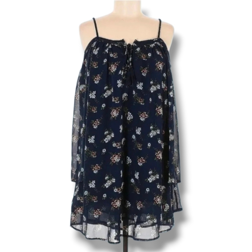 Purple Snow women's blue floral floral motif cold shoulder flowy dress - small